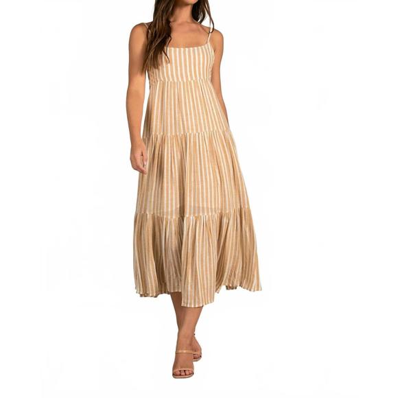NEW ELAN spaghetti strap stripe dress in beige - Picture 1 of 1